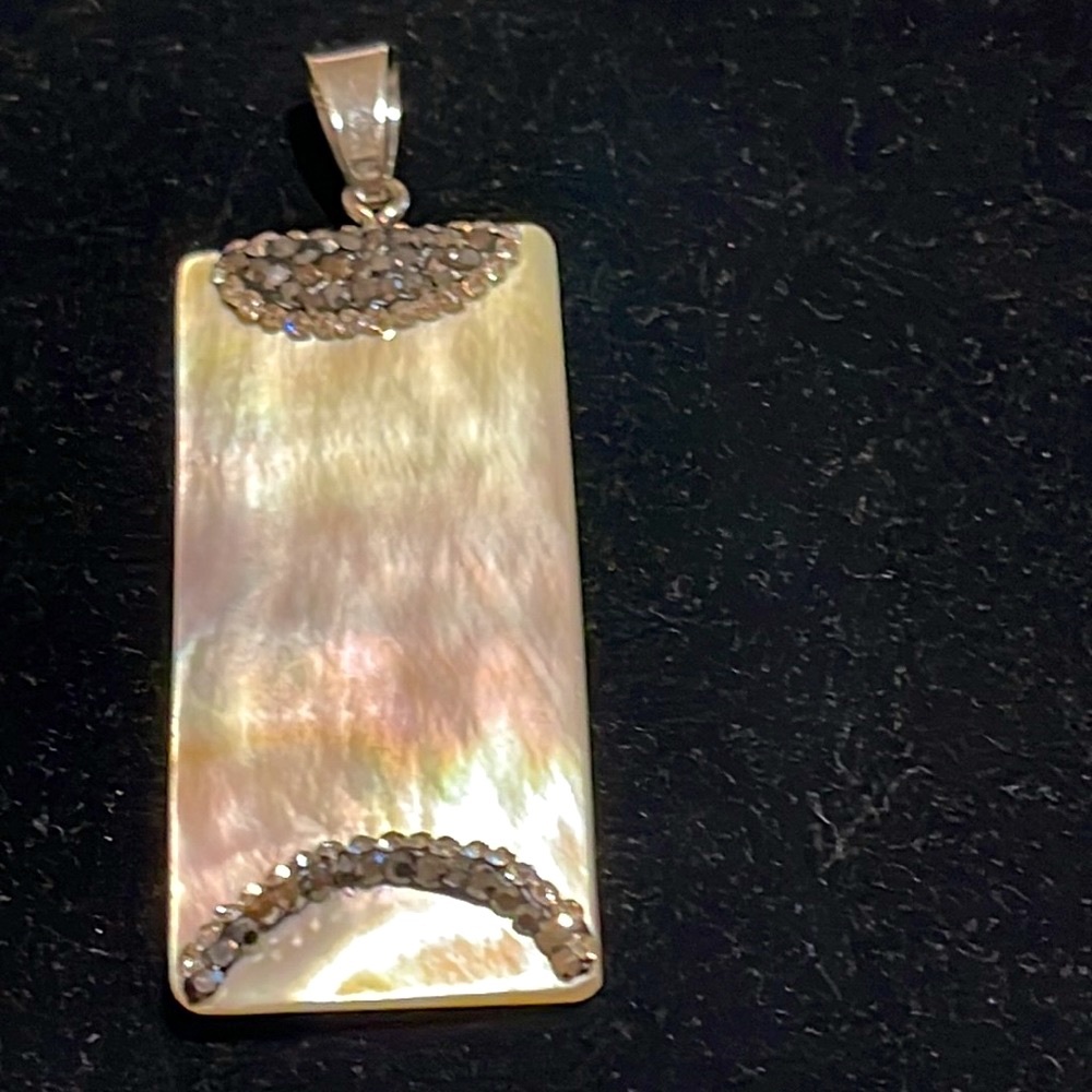 Mother of pearl pendant with crystal embellishment large nail for a neck wire